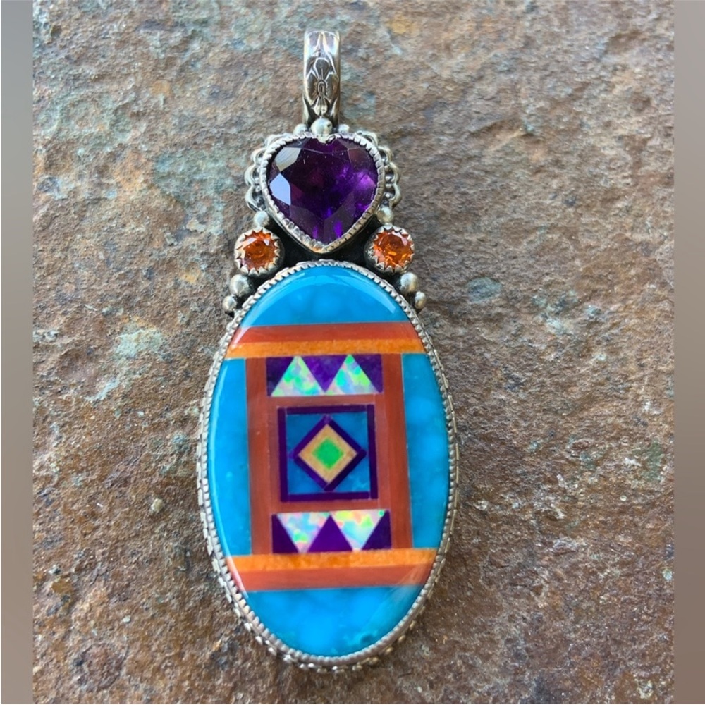 Aldrich Art * Beautiful Turquoise Red Coral & Orange Spiney Oyster Pendant